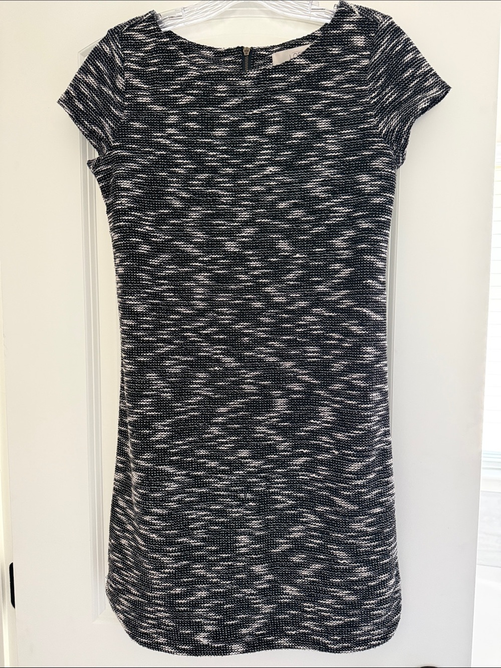 LOFT Black and White Textured Knit Shift Dress